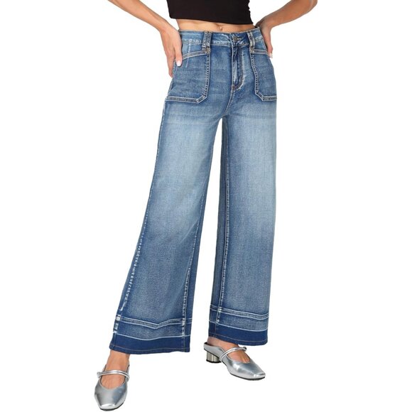 Denim - Women’s Wide Leg Jeans High Waisted Stretchy Casual Baggy Denim Pants